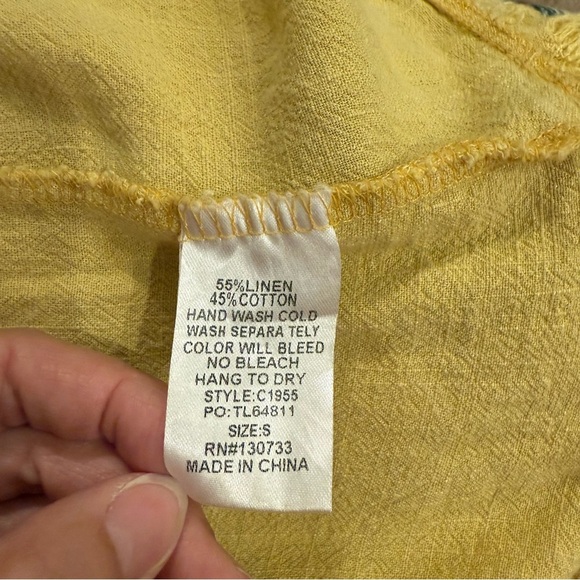 Umgee Womens Blouse Women’s S Yellow Linen Blend Ruffled Fringed Boho Hippie - Picture 6 of 9